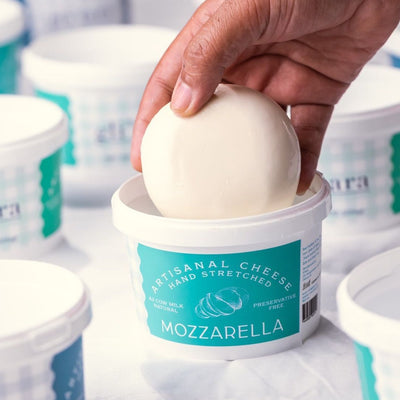 Freshly made Mozzarella which is milky and tender with a hint of creamy sweetness. 
